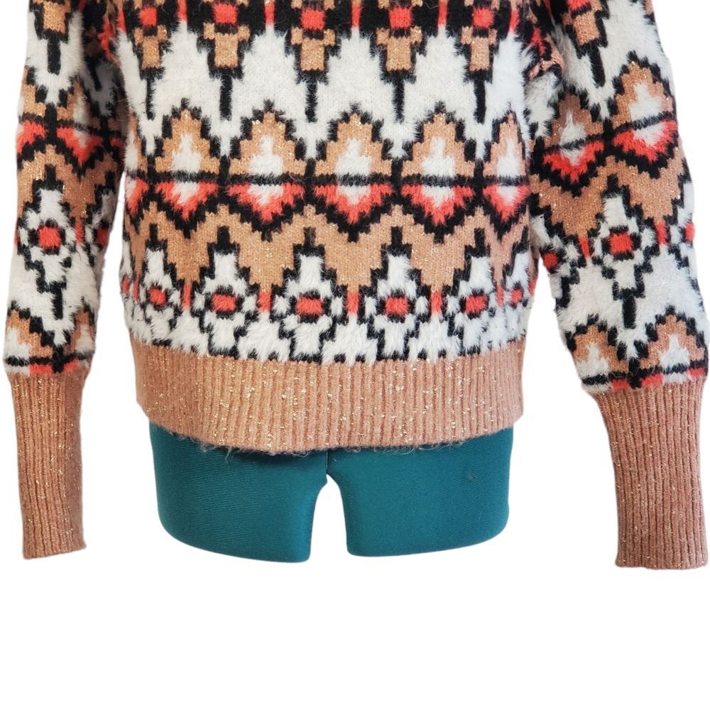 Ann Taylor Aztec Geometric Print Sweater Pink Nude Block Small Like New - Picture 7 of 15